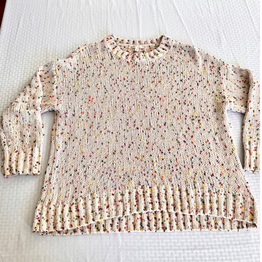 Seven7 Women XL Cream Confetti Chunky Knit Oversized Sweater 7M7579A Multi Color